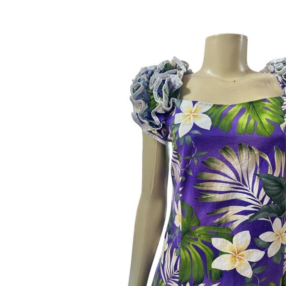 Pacific Legend Womens Hawaiian Midi Dress Size M Tropical MuuMuu Vacation Purple - Picture 5 of 13